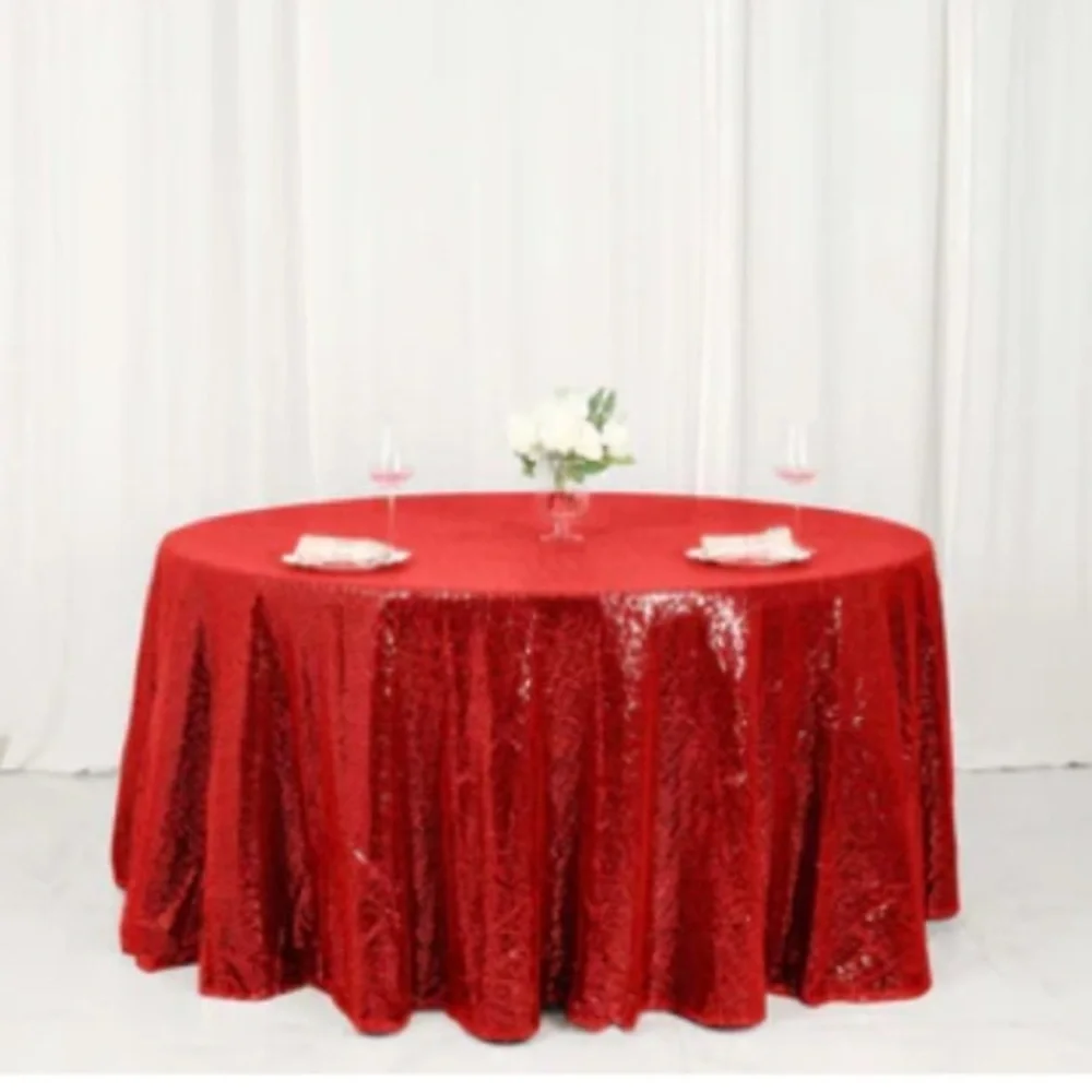 Elegant Red Sequin‎ 120” Round Tablecloth Seamless Glittering Table Cover